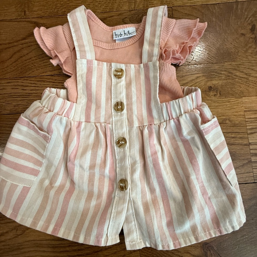 NWOT. Nicole Miller Terno Jumper with Matching Onesie. Size 0/3 Months
